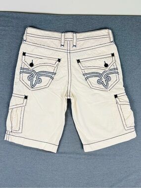 Rock Revival Cream Cargo Shorts with Decorative Back Stitching